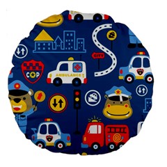 Seamless-pattern-vector-rescue-team-cartoon Large 18  Premium Round Cushions by Jancukart