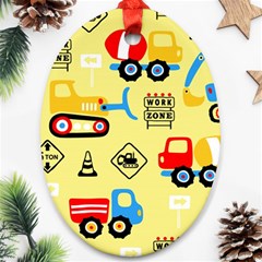 Seamless-pattern-vector-industrial-vehicle-cartoon Ornament (oval) by Jancukart