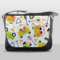 Seamless-pattern-vector-illustration-vehicles-cartoon Messenger Bag by Jancukart