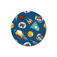 Seamless-pattern-vector-with-spacecraft-funny-animals-astronaut Rubber Coaster (round) by Jancukart