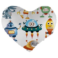 Vector-set-funny-robots-cartoon Large 19  Premium Flano Heart Shape Cushions by Jancukart