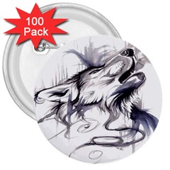 Tattoo-ink-flash-drawing-wolf 3  Buttons (100 Pack)  by Jancukart