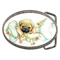 Pug-watercolor-cute-animal-dog Belt Buckles by Jancukart