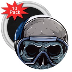 Skull-underwater-diving-skeleton-diving-head 3  Magnets (10 Pack)  by Jancukart