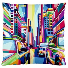 City-street-car-road-architecture Large Cushion Case (one Side) by Jancukart