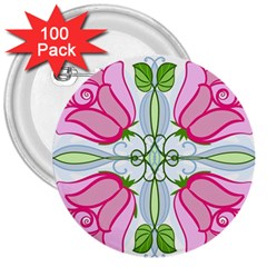 Figure Roses Flowers-ornament 3  Buttons (100 Pack)  by Jancukart