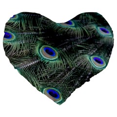 Plumage Peacock Feather Colorful Large 19  Premium Flano Heart Shape Cushions by Sapixe