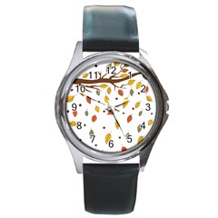 Autumn Isolated Blade Branch Round Metal Watch by Amaryn4rt