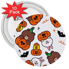 Illustration Pumpkin Bear Bat Bunny Chicken 3  Buttons (10 Pack)  by Sudhe