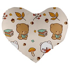 Illustration Bear Cartoon Background Pattern Large 19  Premium Flano Heart Shape Cushions by Sudhe