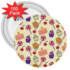 Food Illustration Cupcake Pattern Lollipop 3  Buttons (100 Pack)  by Amaryn4rt