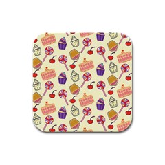 Food Illustration Cupcake Pattern Lollipop Rubber Square Coaster (4 Pack) by Amaryn4rt