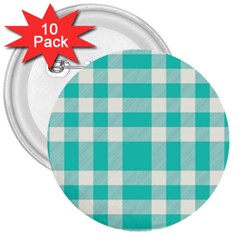 Turquoise Small Plaids  3  Buttons (10 Pack)  by ConteMonfrey