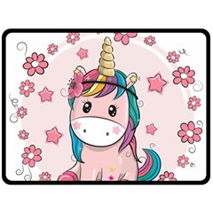 Cartoon Unicorn Fantasy Fleece Blanket (large)  by Jancukart