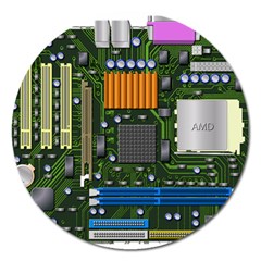 Illustration Motherboard Pc Computer Magnet 5  (round) by danenraven