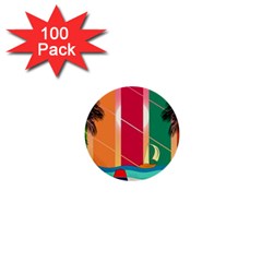 Beach Summer Wallpaper 1  Mini Buttons (100 Pack)  by Ravend