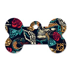 Vintage Art Tattoos Colorful Seamless Pattern Dog Tag Bone (two Sides) by Ravend