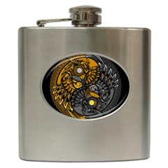 Yin-yang-owl-doodle-ornament-illustration Hip Flask (6 Oz) by Jancukart