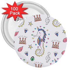 Seamless-pattern-cute-unicorn-cartoon-hand-drawn 3  Buttons (100 Pack)  by Jancukart