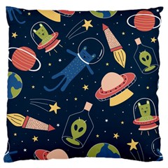 Seamless Pattern With Funny Alien Cat Galaxy Large Flano Cushion Case (one Side) by Wegoenart