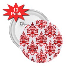 White And Red Ornament Damask Vintage 2 25  Buttons (10 Pack)  by ConteMonfrey