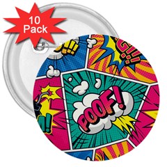 Comic Colorful Seamless Pattern 3  Buttons (10 Pack)  by Wegoenart