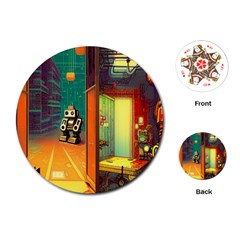 Illustration Robot Cute Sweet Futuristic Playing Cards Single Design (round) by Wegoenart