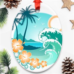Paradise Heaven Holiday Beach Orange Ocean Oval Ornament (two Sides) by Jancukart