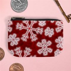 Snowflakes And Star Patterns Red Frost Mini Coin Purse by artworkshop