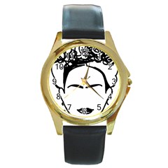 Frida Kahlo  Round Gold Metal Watch by Sobalvarro