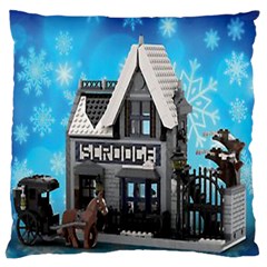 Winter Village Snow Brick Buildings Large Flano Cushion Case (two Sides) by artworkshop