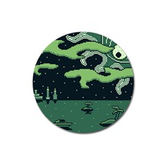 Ship Sea Monster Boat Island Night Pixel Magnet 3  (round) by Pakemis