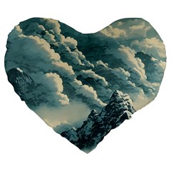 Mountains Alps Nature Clouds Sky Fresh Air Large 19  Premium Flano Heart Shape Cushions by Pakemis