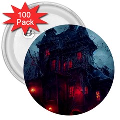 Haunted House Halloween Cemetery Moonlight 3  Buttons (100 Pack)  by Pakemis
