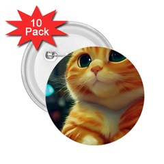 Cute Cat Cat Feline 3d 2 25  Buttons (10 Pack)  by Pakemis