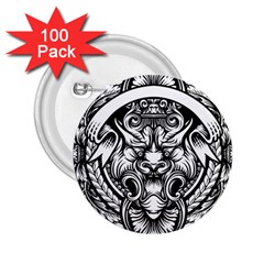 Tiger Illustration Vintage Border Frame Engraving With Retro Ornament Pattern Antique Rococo Style D 2 25  Buttons (100 Pack)  by Pakemis