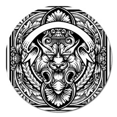 Tiger Illustration Vintage Border Frame Engraving With Retro Ornament Pattern Antique Rococo Style D Magnet 5  (round) by Pakemis