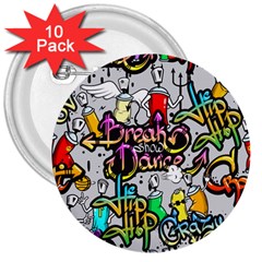 Hip Hop Background 3  Buttons (10 Pack)  by Pakemis