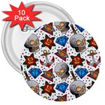 Full Color Flash Tattoo Patterns 3  Buttons (10 pack)  Front