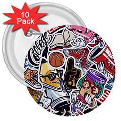 Vintage College Colorful Seamless Pattern 3  Buttons (10 Pack)  by Pakemis