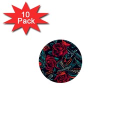 Vintage Flash Tattoos Designs Seamless Pattern 1  Mini Buttons (10 Pack)  by Pakemis
