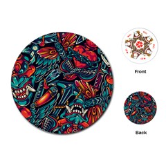 Vintage Tattoos Colorful Seamless Pattern Playing Cards Single Design (round) by Pakemis