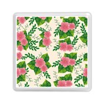 Cute-pink-flowers-with-leaves-pattern Memory Card Reader (Square) Front