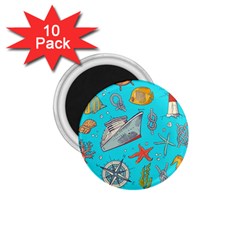Colored-sketched-sea-elements-pattern-background-sea-life-animals-illustration 1 75  Magnets (10 Pack)  by Pakemis