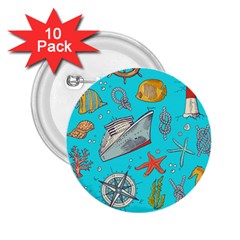 Colored-sketched-sea-elements-pattern-background-sea-life-animals-illustration 2 25  Buttons (10 Pack)  by Pakemis