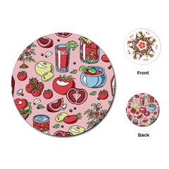 Tomato-seamless-pattern-juicy-tomatoes-food-sauce-ketchup-soup-paste-with-fresh-red-vegetables-backd Playing Cards Single Design (round) by Pakemis