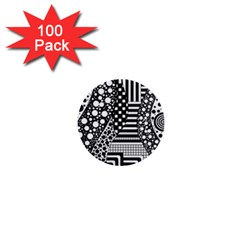 Black And White 1  Mini Buttons (100 Pack)  by gasi