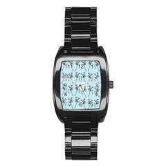 Jogging Lady On Blue Stainless Steel Barrel Watch by TetiBright