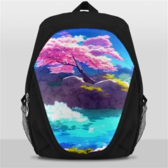 Fantasy Japan Mountains Cherry Blossoms Nature Backpack Bag by Uceng
