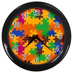 Retro Colors Puzzle Pieces                                                                        Wall Clock (black) by LalyLauraFLM
